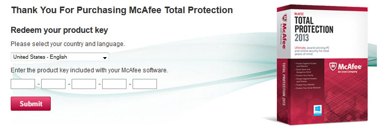 If you wish to download the software Instead of using the disc, go to http://www.mcafee.com/mtp/retailcd and enter your License Key as shown below;